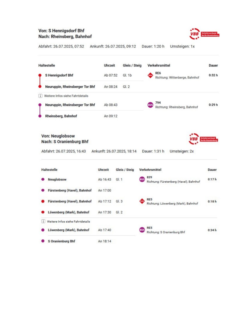 Fahrplan Samstagspilgern